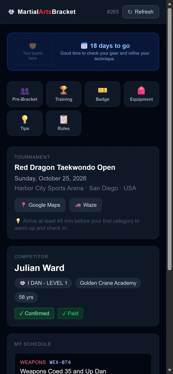 A competitor's personal pass on a phone